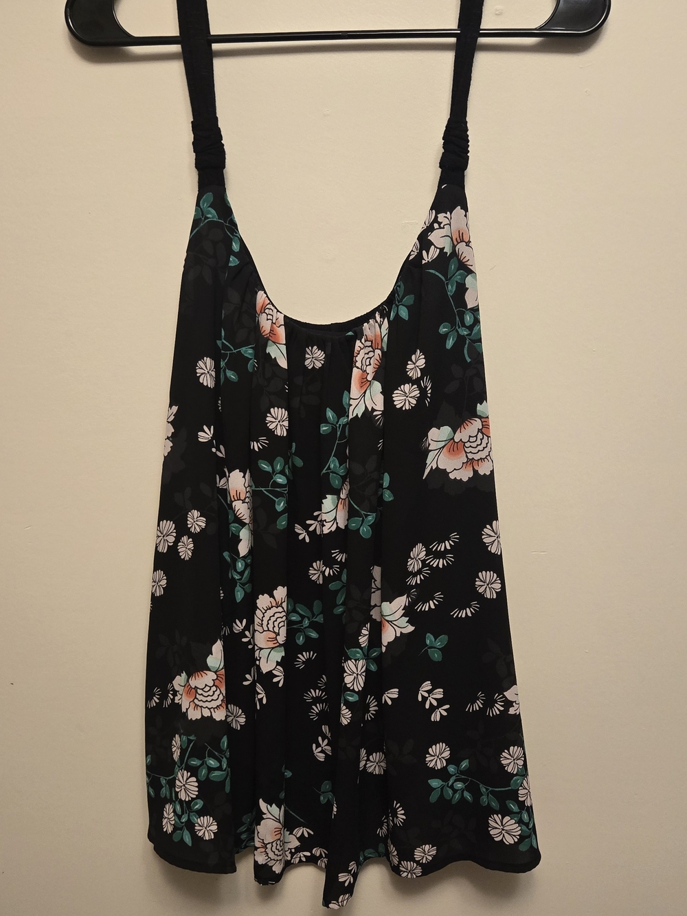 Maurices Black Floral Camisole with Teal & Peach Blooms